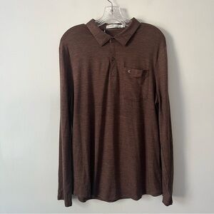 Criquet Merino Wool Tencel Long Sleeve Golf Polo Shirt Brown Medium
